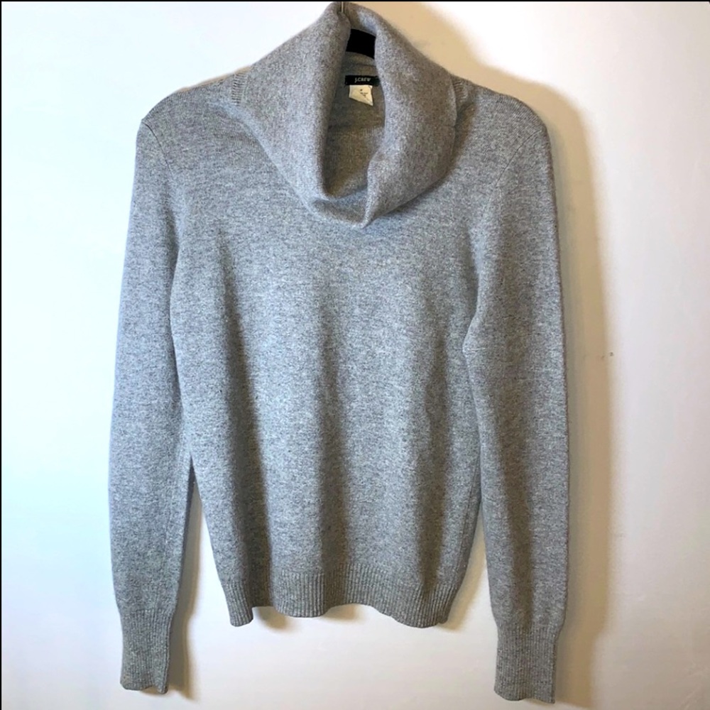 J. Crew Cashmere Merino Wool Angora Knit Gray Turtleneck Sweater- Size Medium